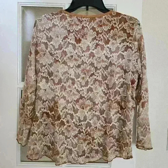 Cato Lace Bronze Colored Long Sleeve Blouse Size XL Casual Formal Office Wear - Picture 2 of 8